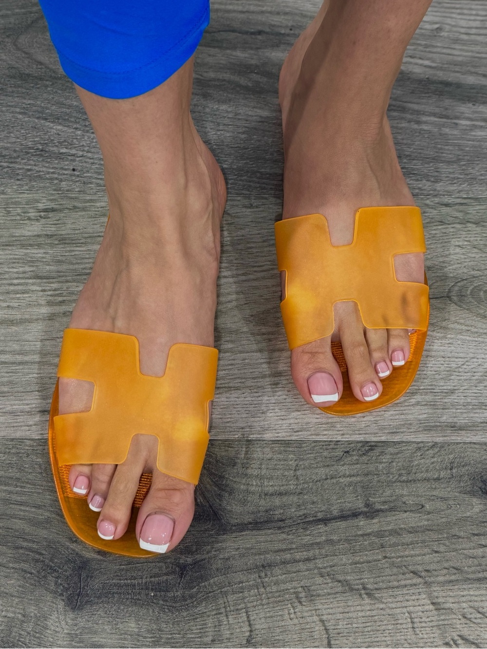 Women's Slide Sandals in Bright Orange – Sleek Cutout Upper